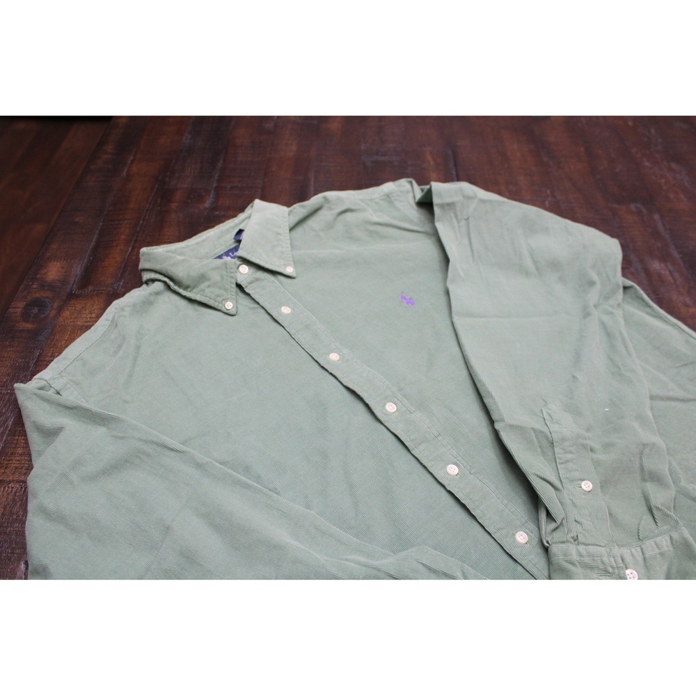 VTG Ralph Lauren Shirt Mens 2XL Green Corduroy Custom Fit Long Sleeve Button